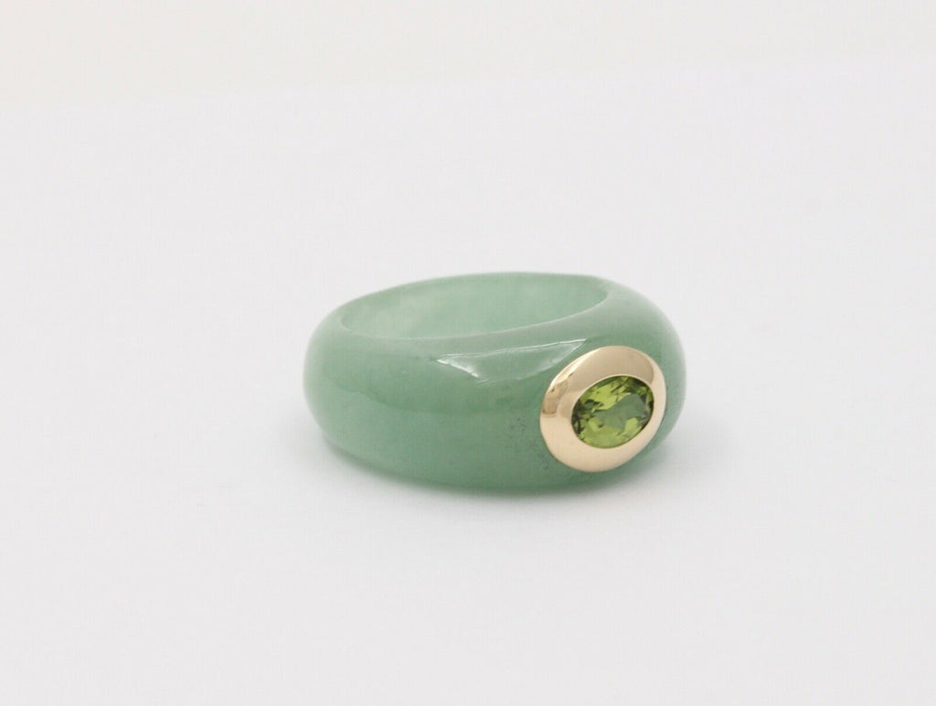 Vintage Jade Peridot 14K Yellow Gold Ring
