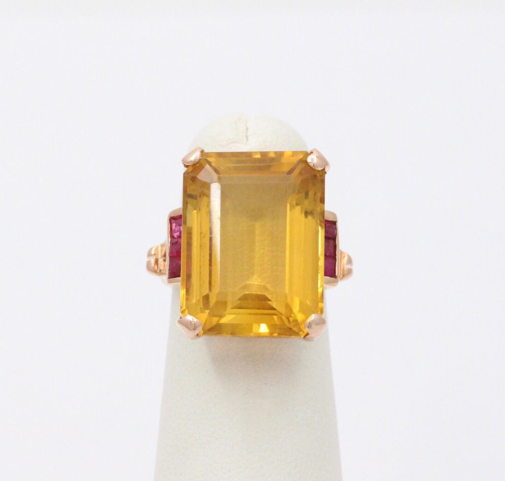 Vintage Citrine Rubies 14K Yellow Gold Ring