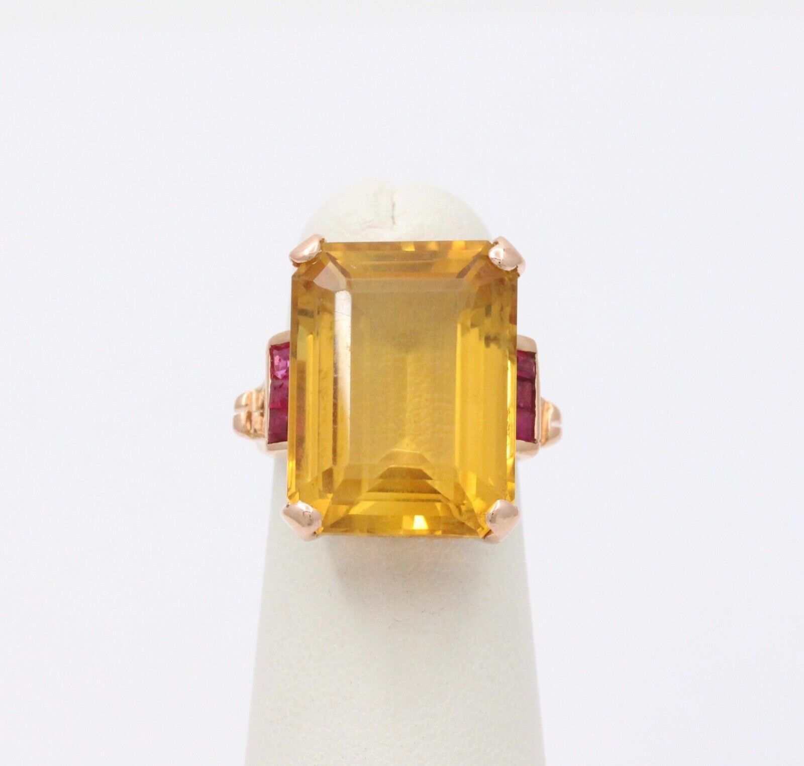 Vintage Citrine Rubies 14K Yellow Gold Ring