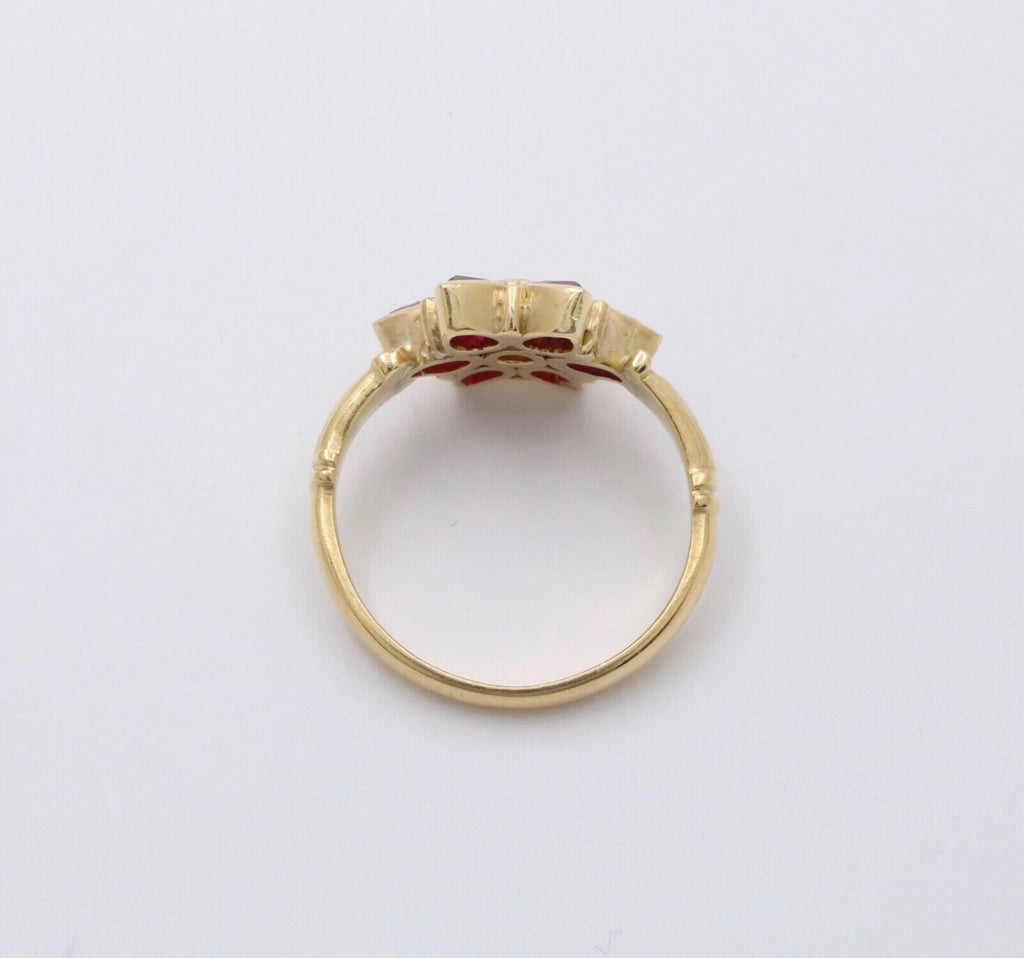 Vintage Flower Rubies Diamond 18K Yellow Gold Ring