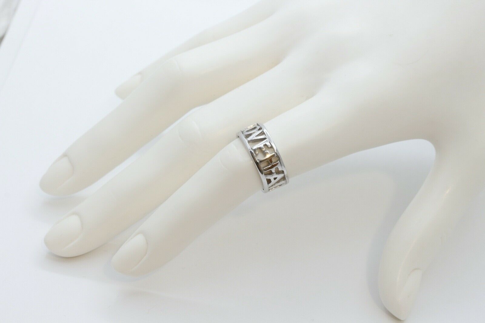 Vintage Love Hope Faith 14K White Gold Ring