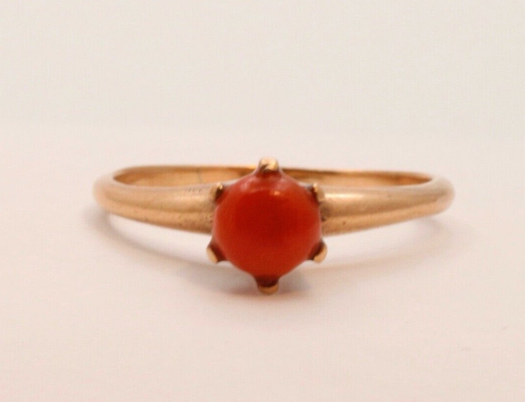 Victorian Ladies Natural Coral 14K Yellow Gold Ring