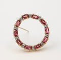Vintage Pink Tourmaline Diamonds 14K Yellow White Gold Brooch Pin