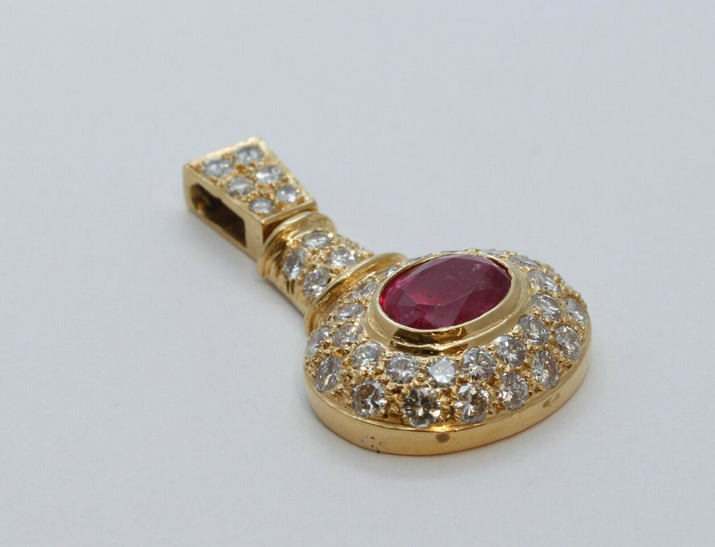 Vintage 18K Yellow Gold Diamond Pink Sapphire Pendent