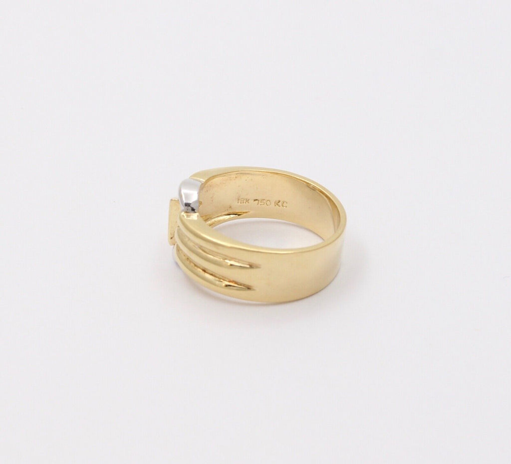 Vintage Geometric Trillion Cut Diamond 18K Yellow White Gold Ring