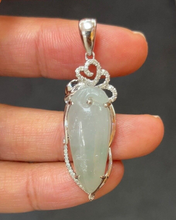 Load image into Gallery viewer, Vintage 18K White Gold Longevity Peach Jade Pendant
