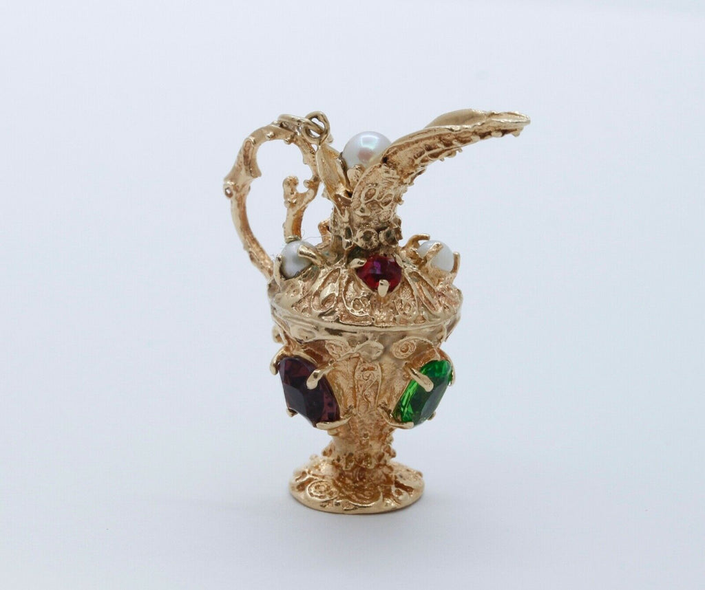 Vintage Multistone 14K Yellow Gold Pitcher Pendant Charm