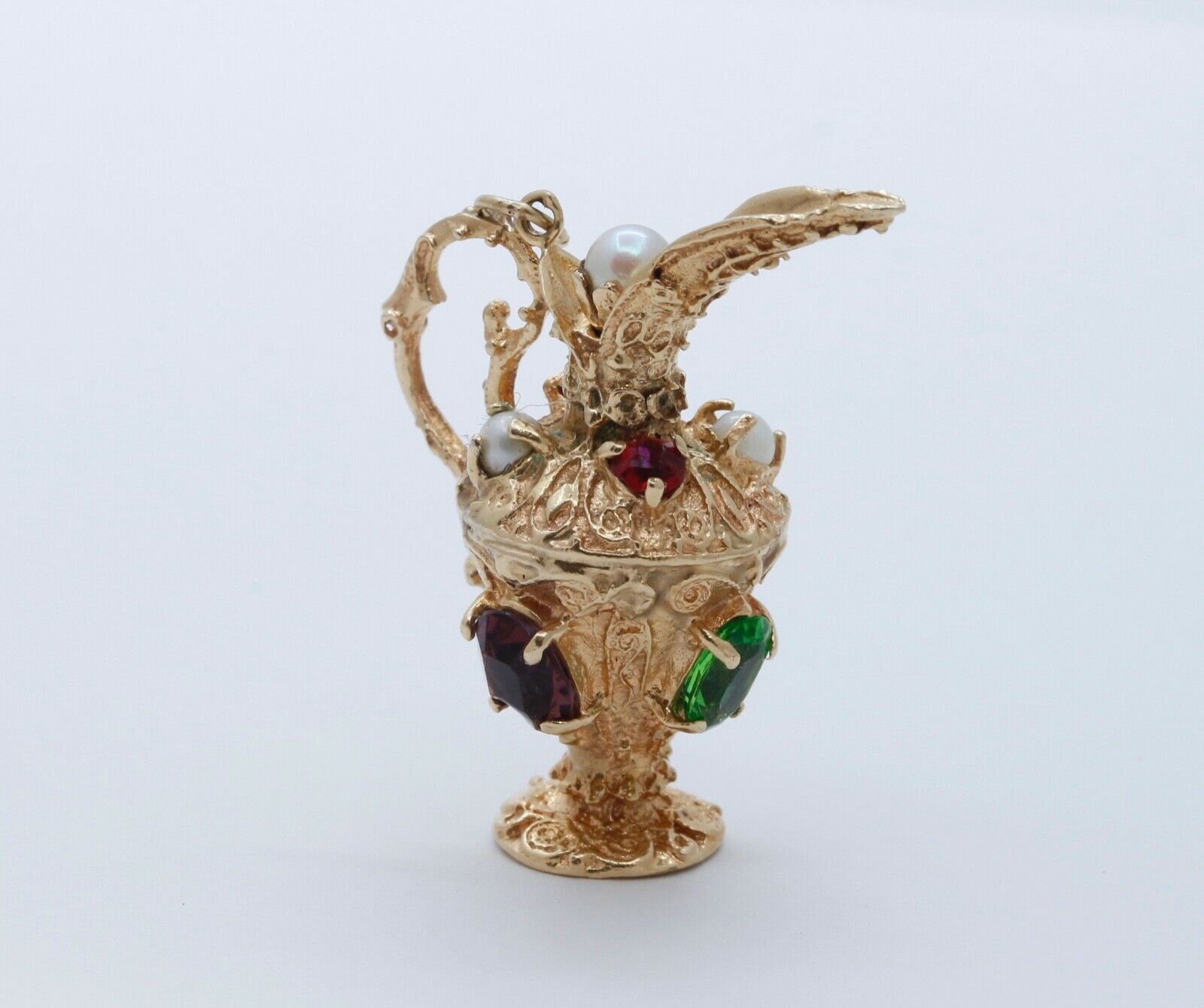 Vintage Multistone 14K Yellow Gold Pitcher Pendant Charm