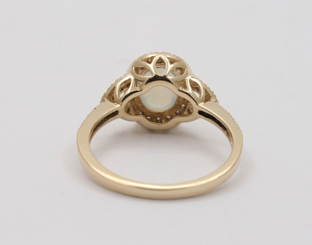 Vintage Australian Opal and Diamond Halo 14K Yellow Gold Ring, Engagement Ring