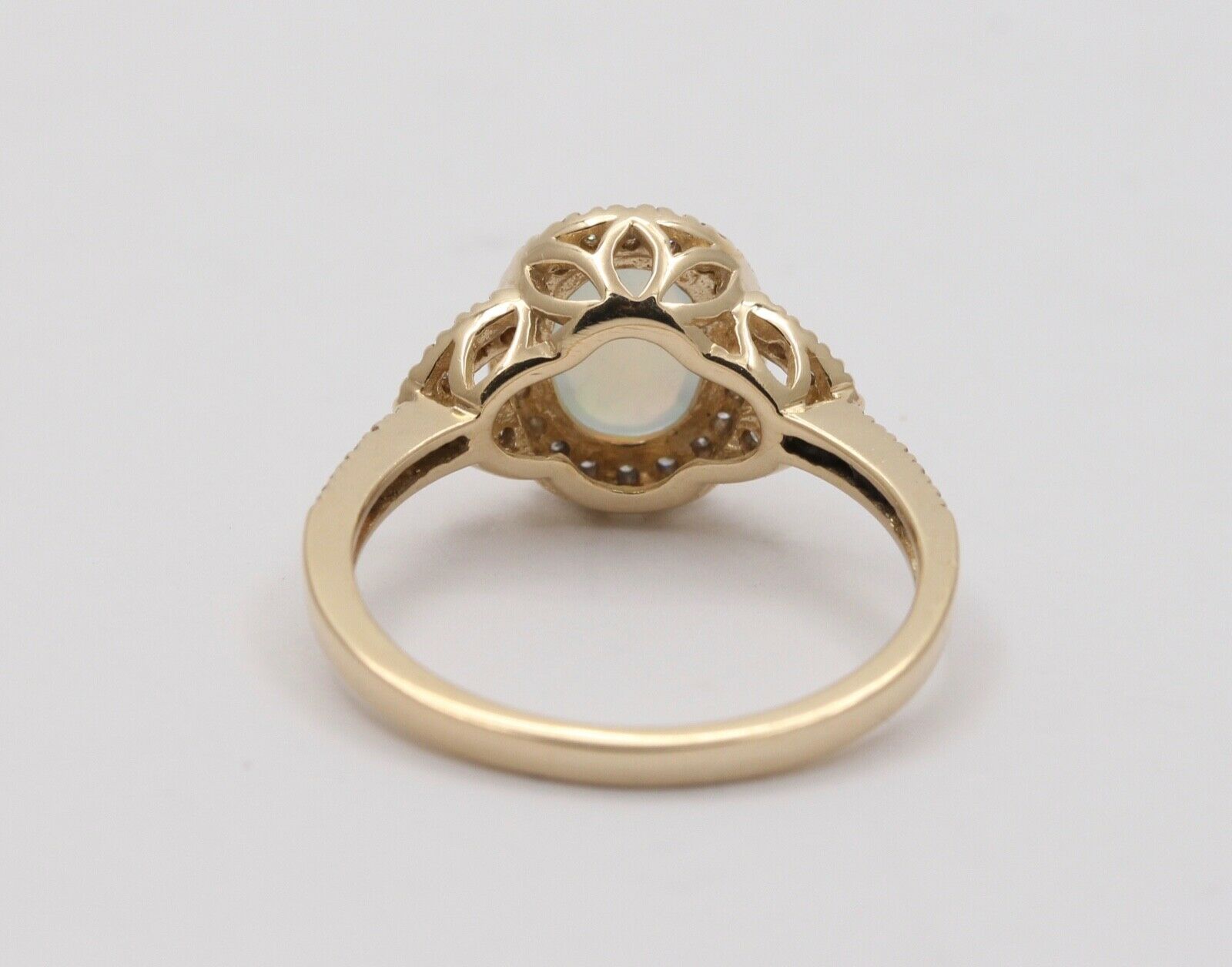 Vintage Australian Opal and Diamond Halo 14K Yellow Gold Ring, Engagement Ring