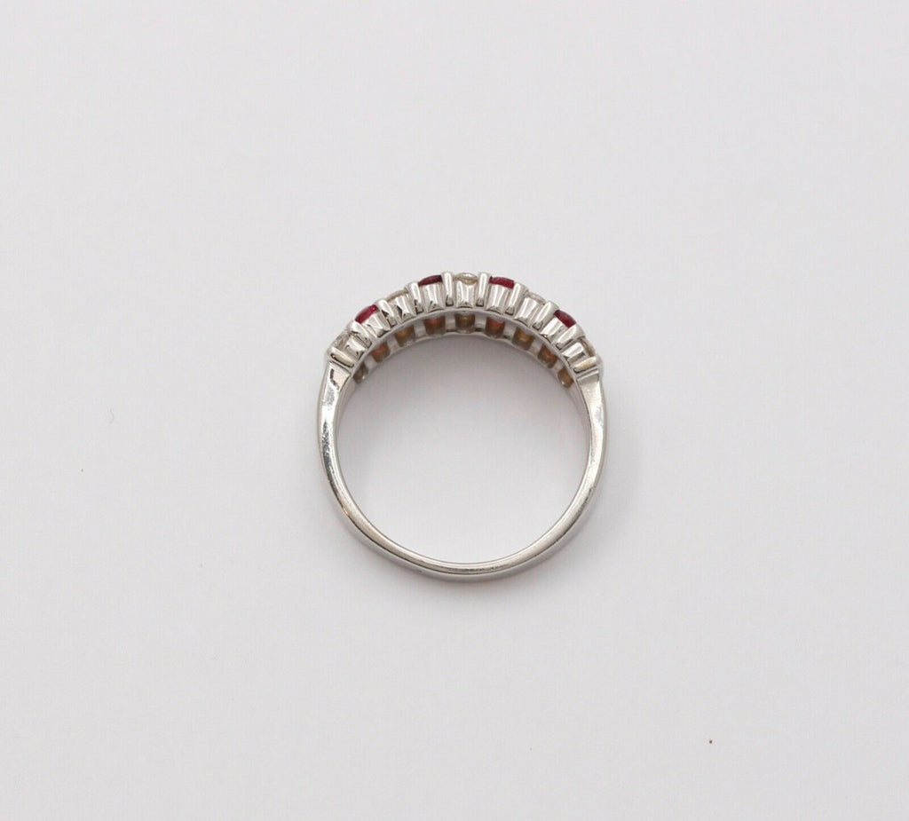 Vintage 14K White Gold Diamond & Ruby Checkerboard Ring Band