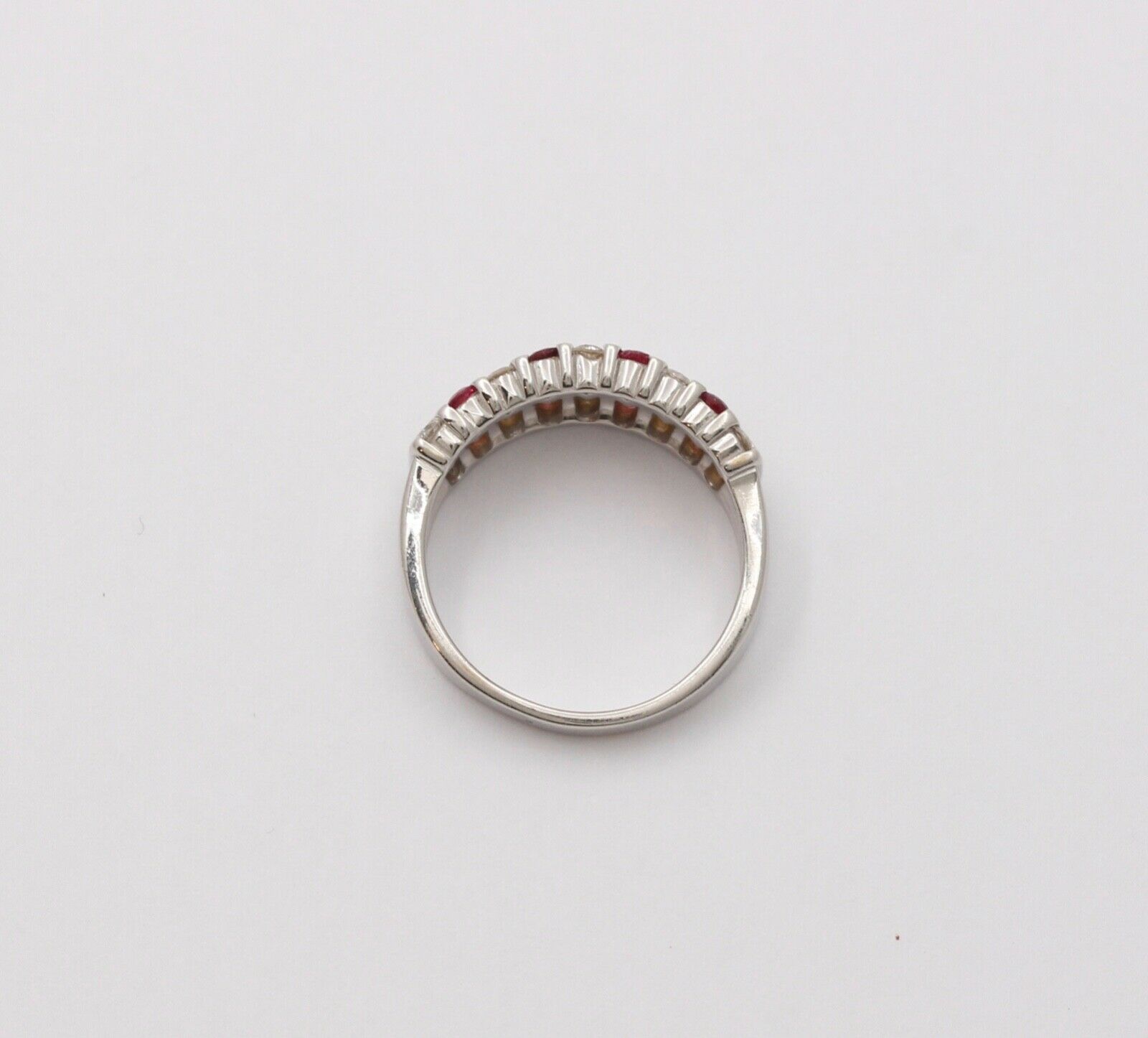 Vintage 14K White Gold Diamond & Ruby Checkerboard Ring Band