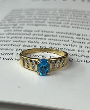 Load image into Gallery viewer, Vintage 14K Yellow Gold Blue Topaz &amp; Diamond Ring, Engagement Ring
