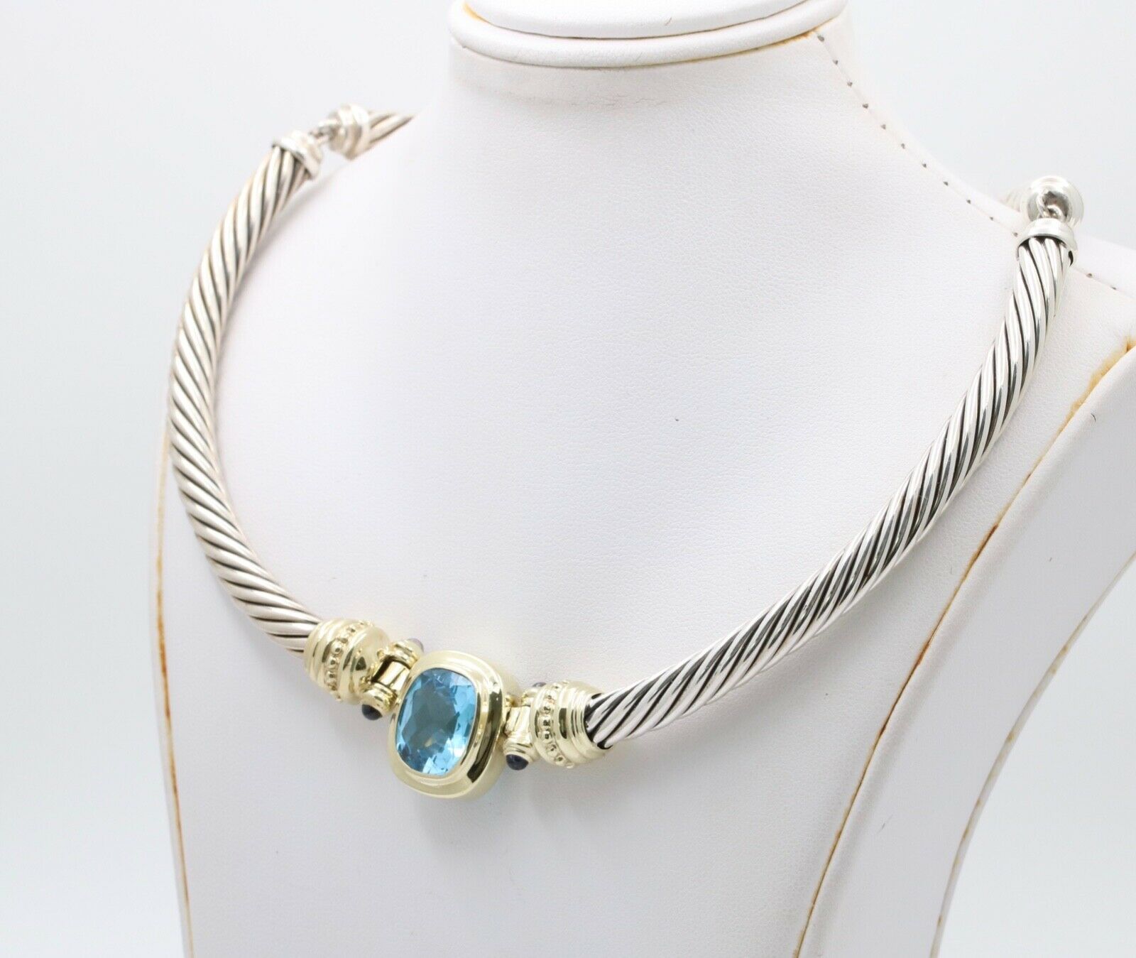 Vintage David Yurman Hampton Blue Topaz Blue Sapphires 14K 925 Choker Necklace