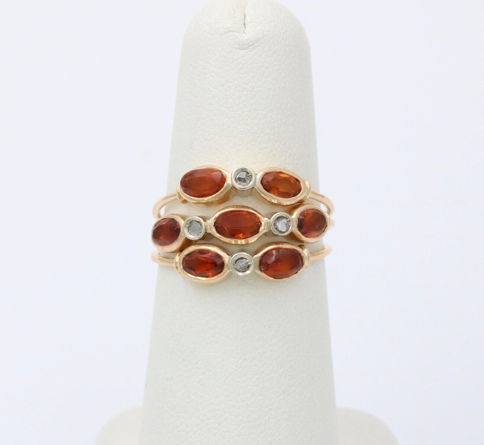 Vintage Portuguese Citrine Diamonds 19K Yellow Gold 3 Piece Ring Set