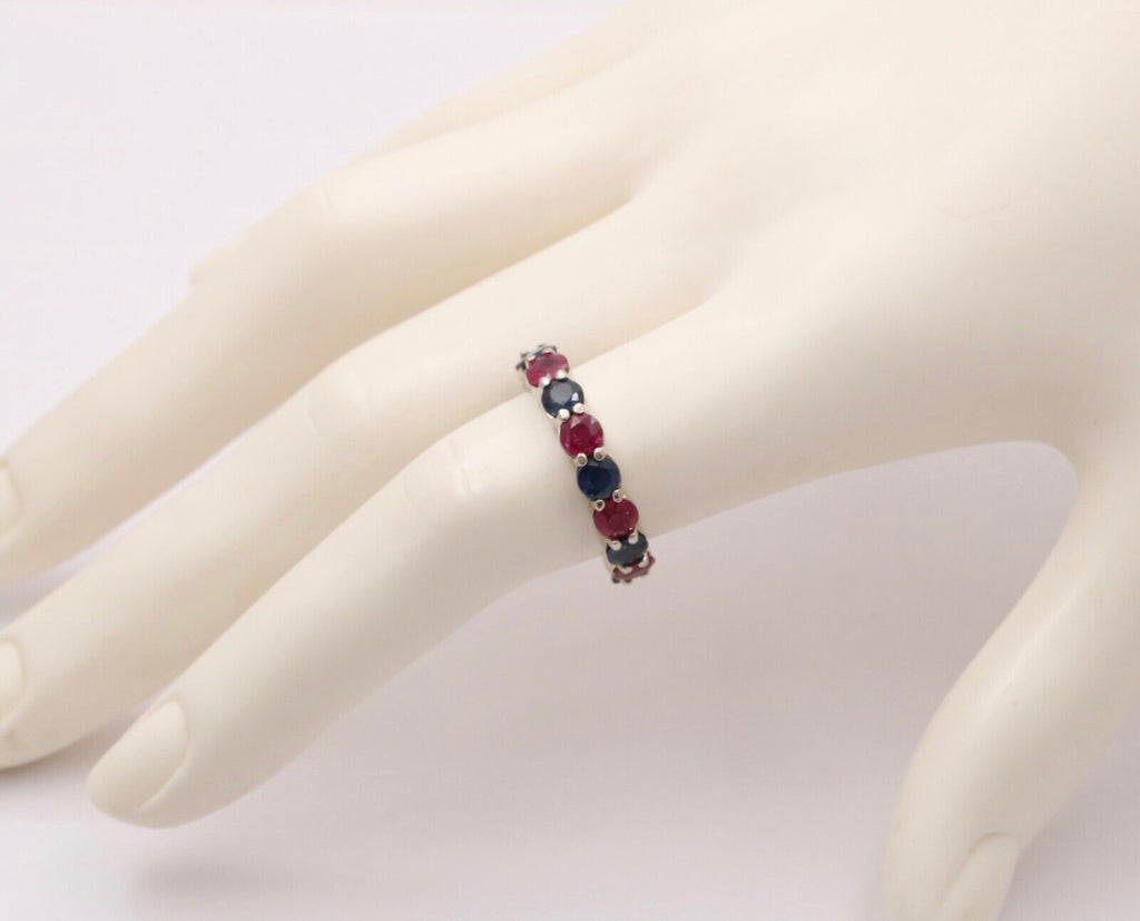 Vintage Sapphire & Ruby 14K Gold Eternity Ring, Stacking Band