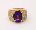 Vintage Amethyst Diamonds 18K Yellow Gold Cocktail Ring