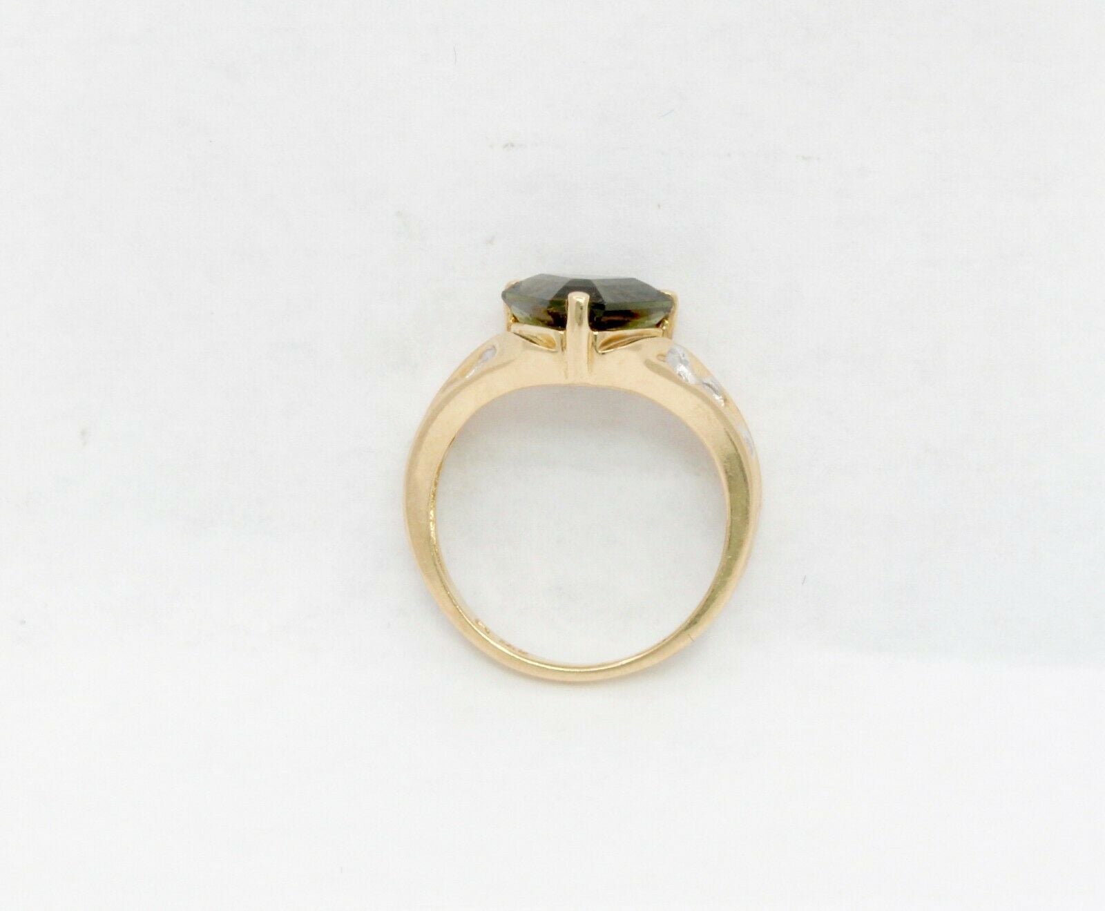 Vintage 14K Yellow Gold Shield Cut Peridot Diamond Ring