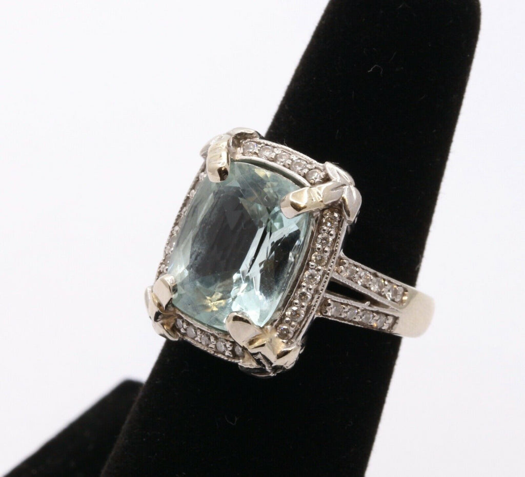 Vintage 14K White Gold Aquamarine Diamonds Ring
