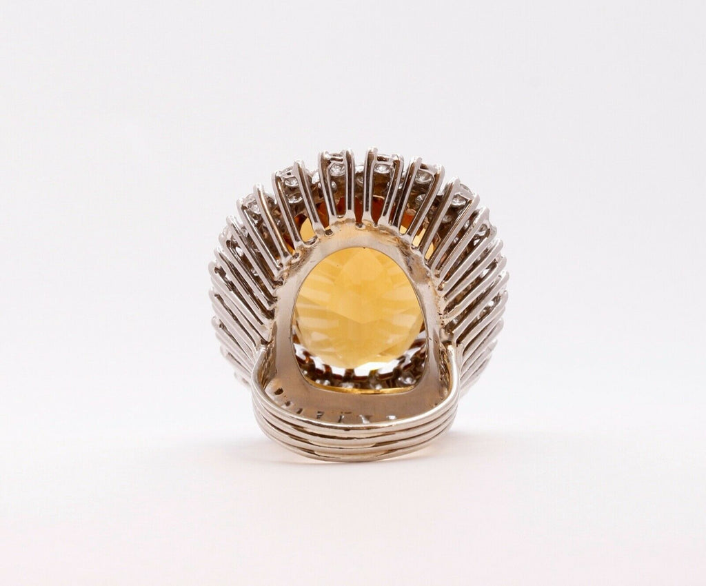 Vintage Statement Ring with Citrine Diamonds 14K White Gold