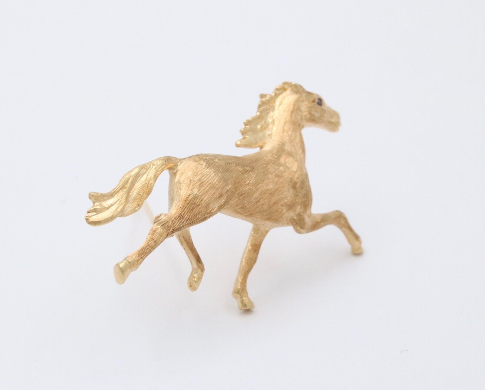 Vintage 14K Yellow Gold Sapphire Riding Horse Brooch