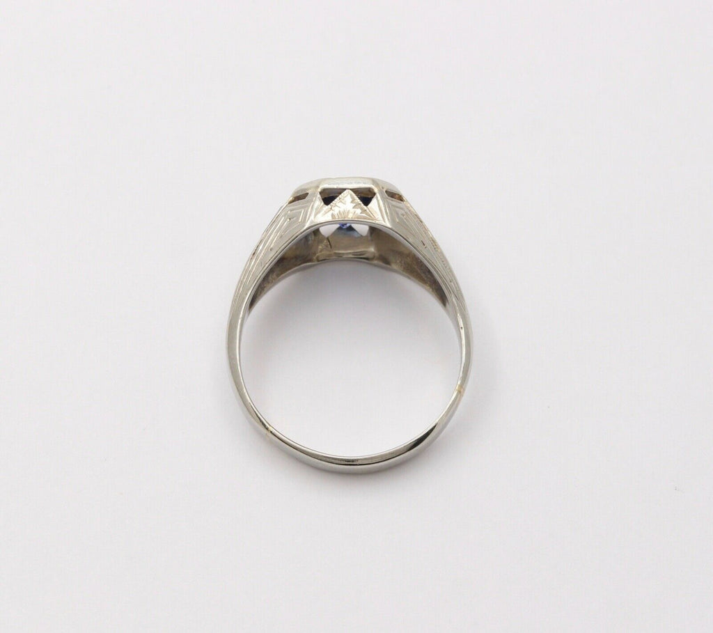 Unique Art Deco Blue Sapphires 18K White Gold Ring