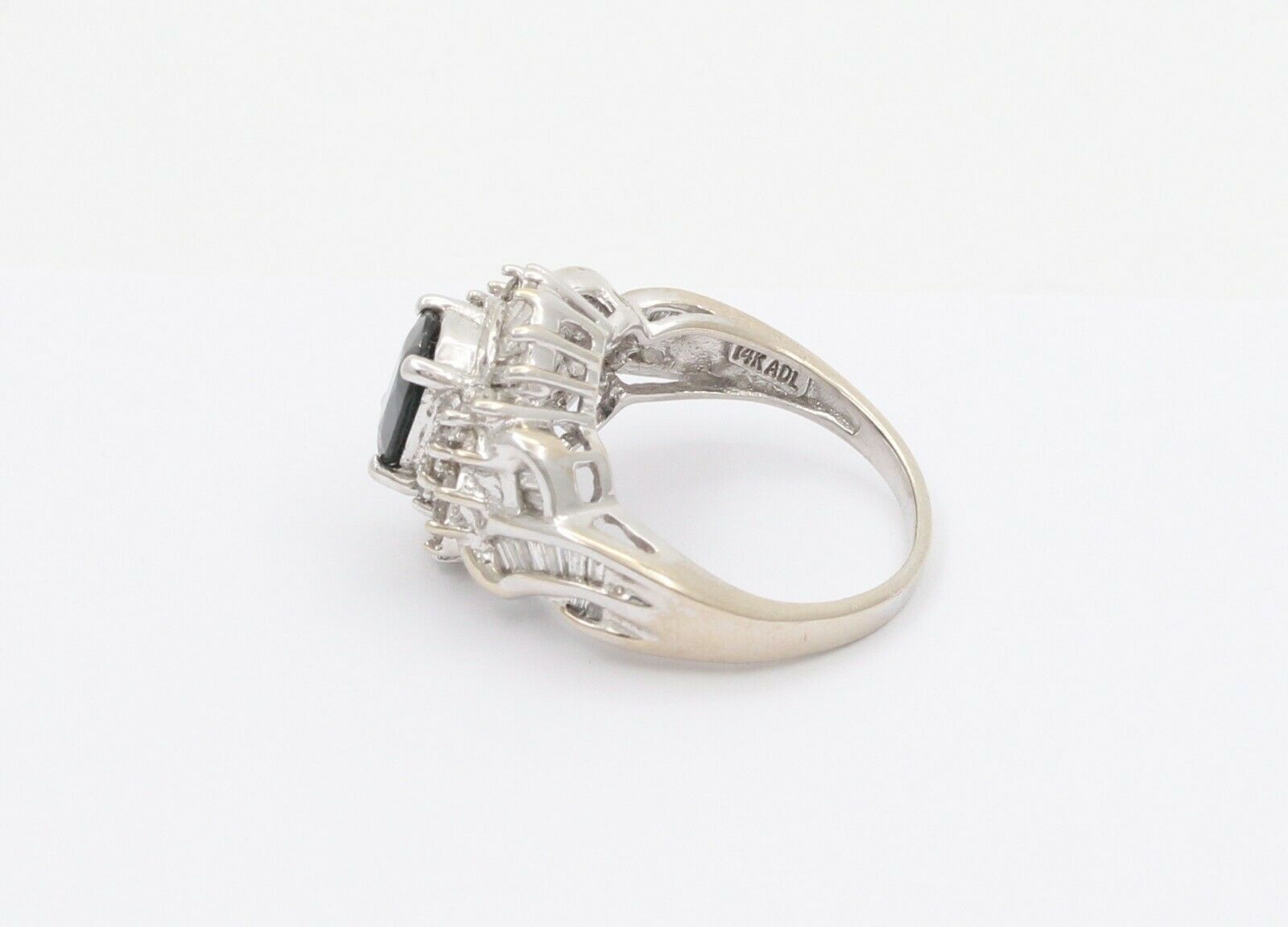 Vintage 14K White Gold Sapphire Diamond Alternative Engagement Ring