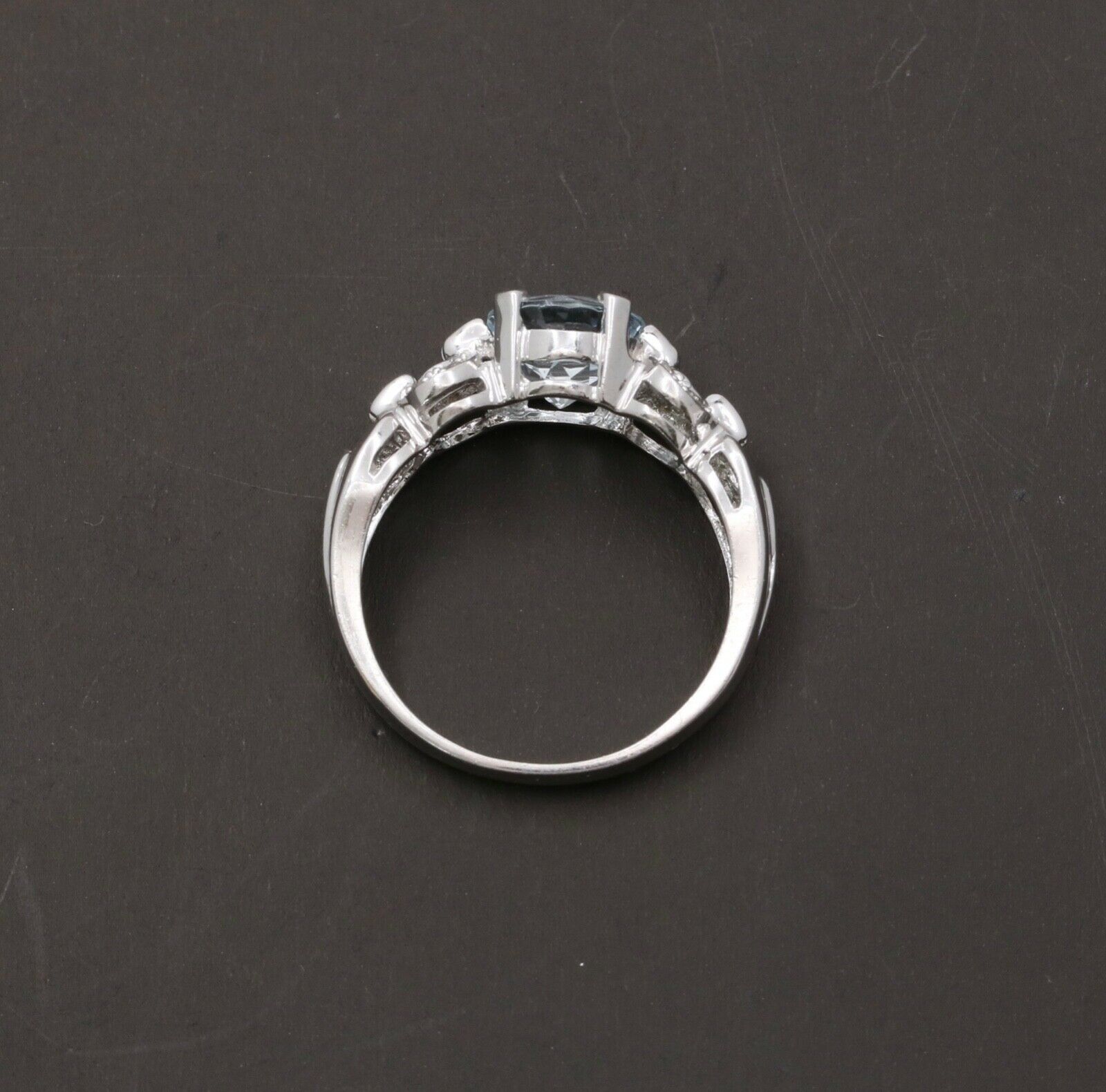 Vintage 14K White Gold Aquamarine Diamond Ring Band, Engagement Ring.