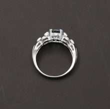 Load image into Gallery viewer, Vintage 14K White Gold Aquamarine Diamond Ring Band, Engagement Ring.
