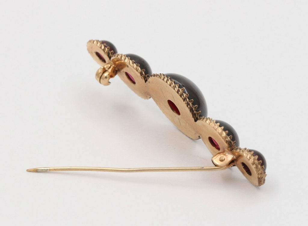 Victorian Cabochon Garnets 14K Yellow Gold Brooch Pin