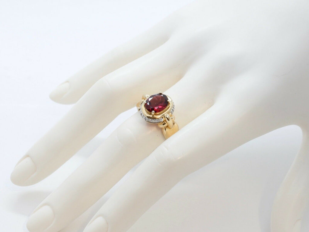 Vintage Tourmaline Diamonds 14K Yellow White Gold Cocktail Ring
