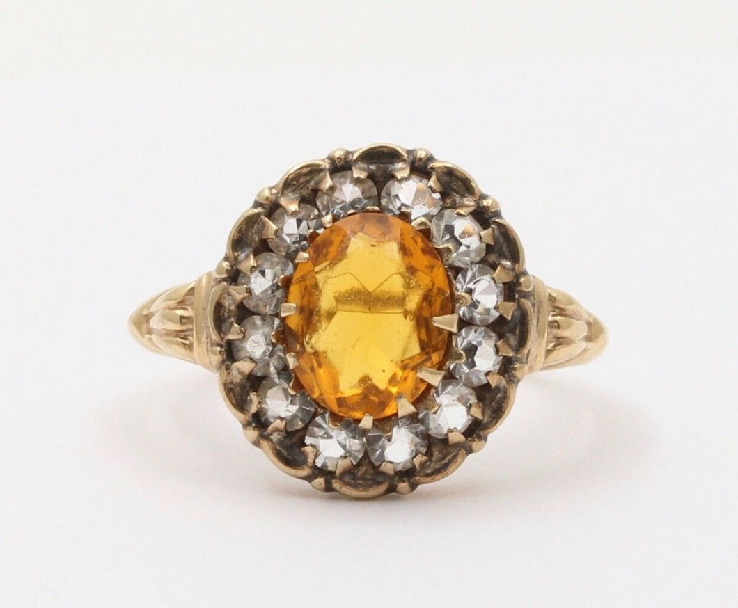 Victorian Citrine Limestones 14K Yellow Gold Ring