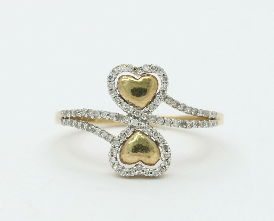 Vintage 10K Double Heart Diamond Ring