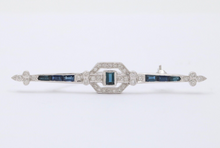 Load image into Gallery viewer, Vintage Art Deco Style 18K White Gold Diamond and Sapphire Bar pin, Brooch
