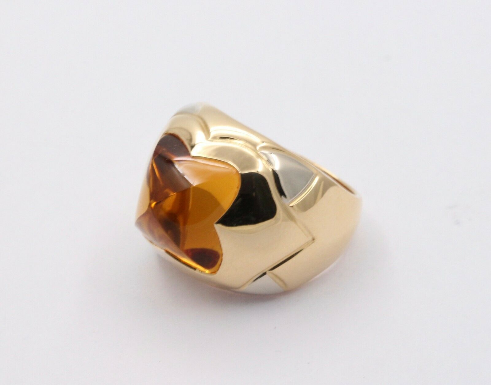 Vintage BVLGARI Gold 18k Yellow Gold Pyramid Citrine Ring