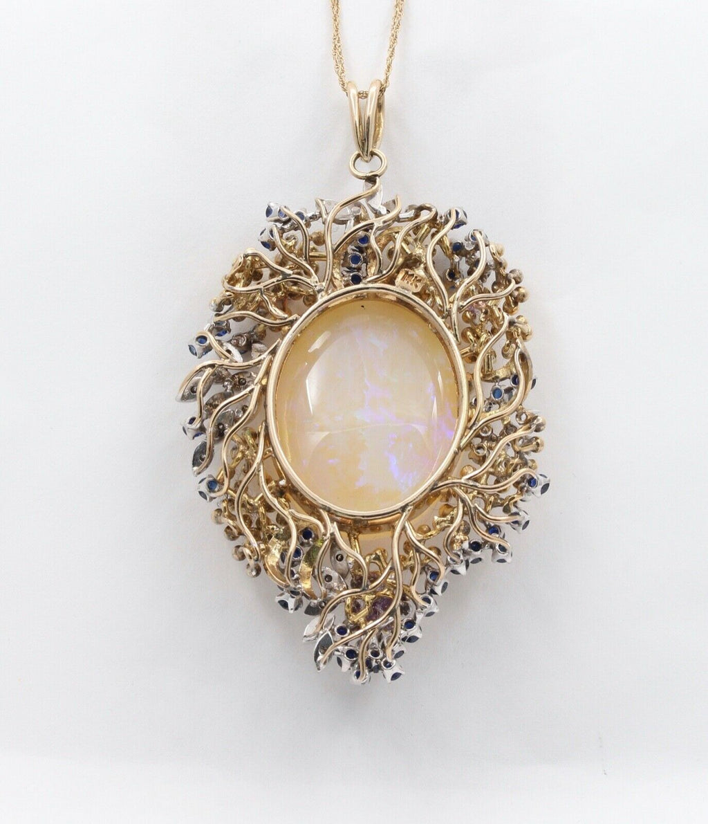 Vintage 14K Yellow Gold Giant Opal Diamond Sapphire Grape Pendent