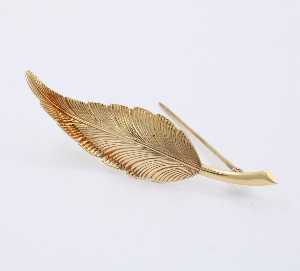 Tiffany & Co 14K Yellow Gold Feather Brooch, Pin.