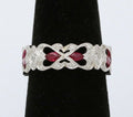 Vintage 18K White Gold Ruby & Diamond Half Eternity Heart Band Ring