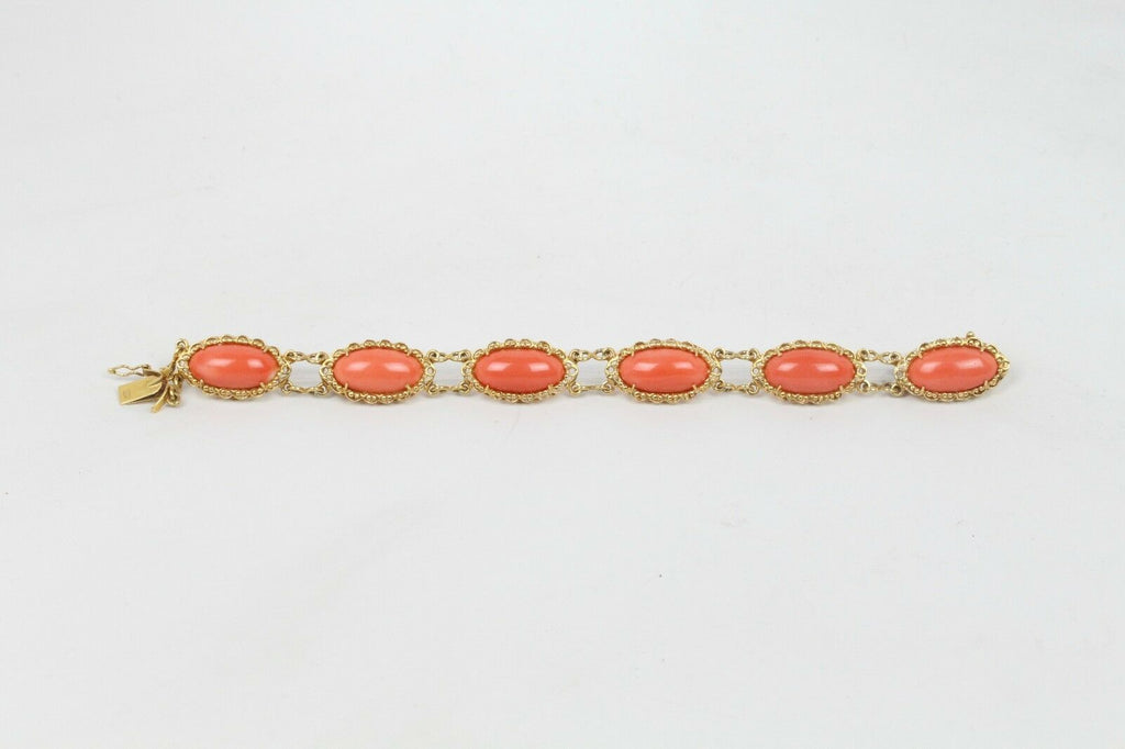 Elegant Vintage Ladies Coral 18K Yellow Gold Bracelet