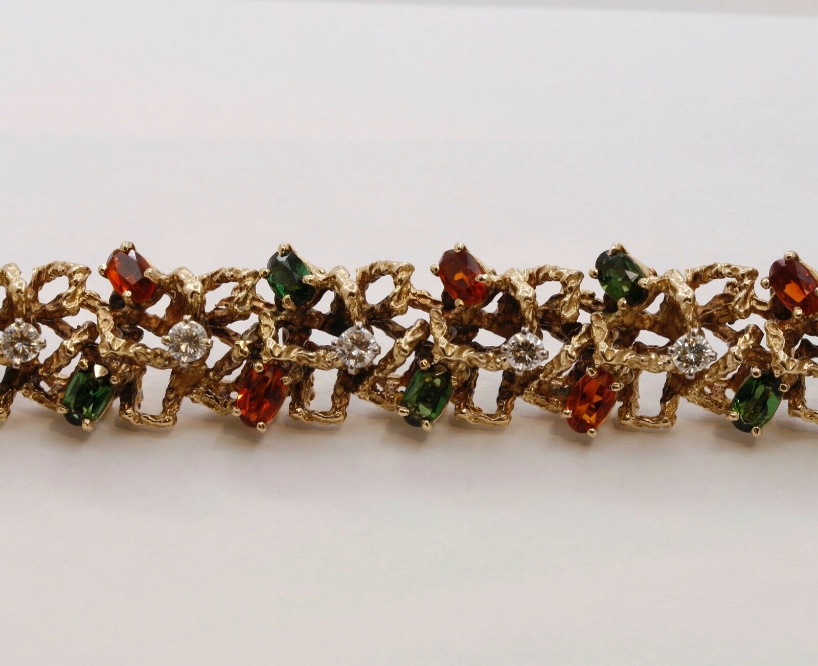 Vintage La Triomphe Diamonds Tourmaline Citrine 14K Yellow Gold Bracelet
