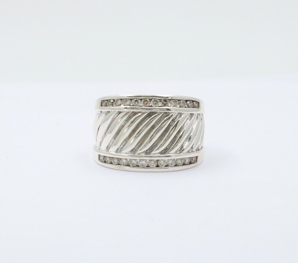Classic David Yurman Sterling Silver Diamond Ring Band