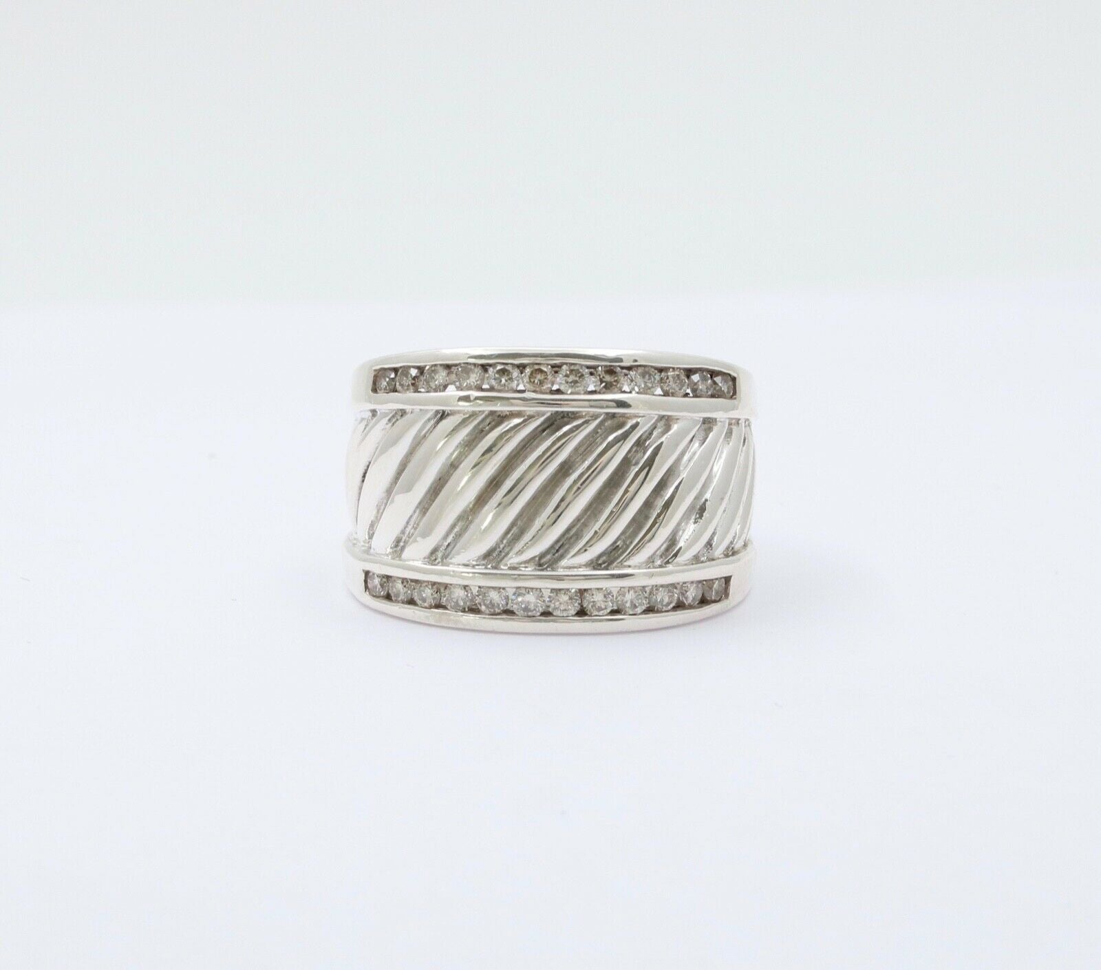 Classic David Yurman Sterling Silver Diamond Ring Band