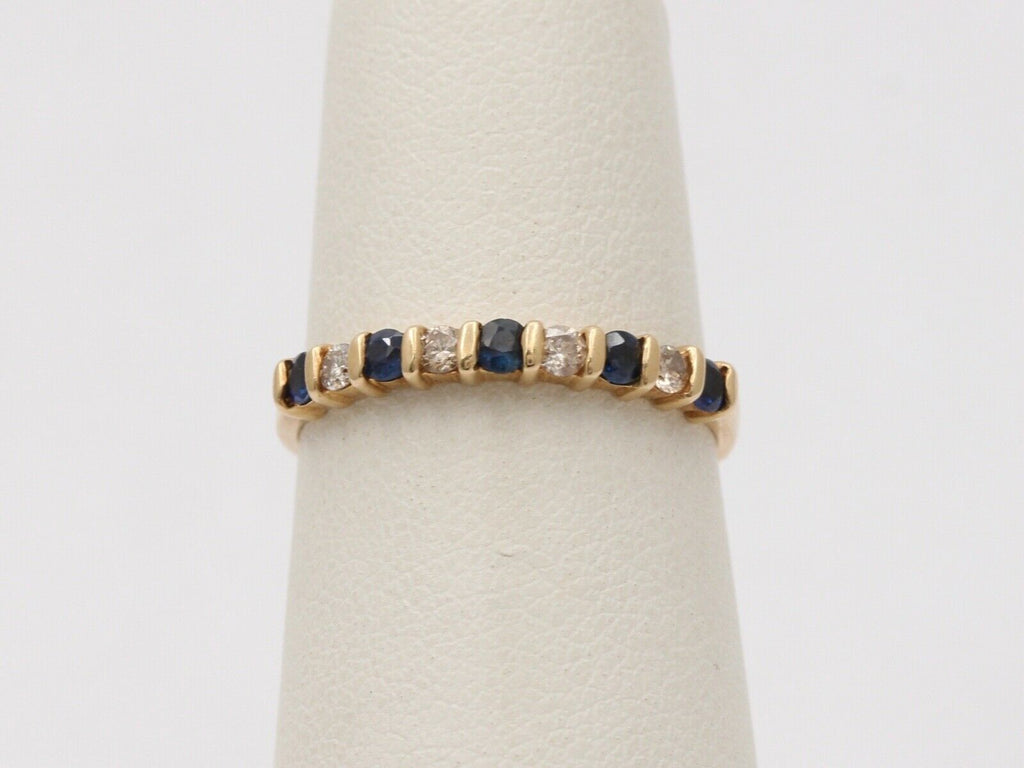 Lovely Channel Set Diamonds Blue Sapphires 14K Yellow Gold Ring