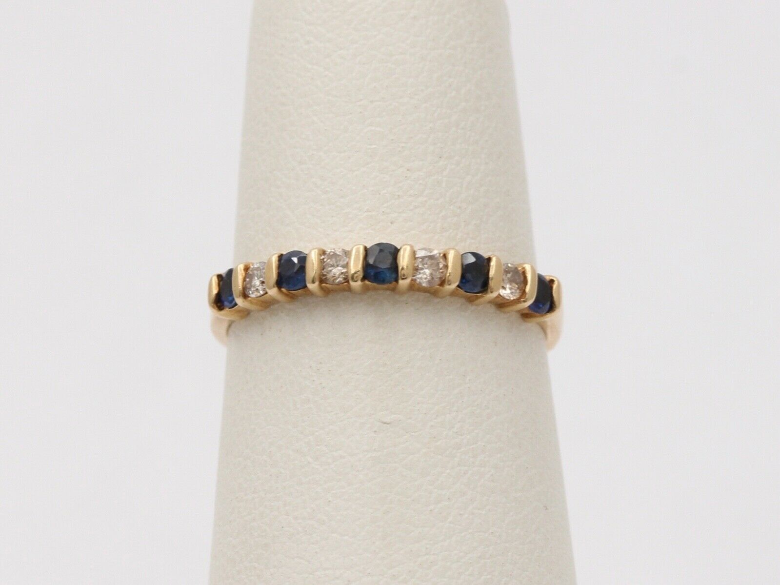 Lovely Channel Set Diamonds Blue Sapphires 14K Yellow Gold Ring