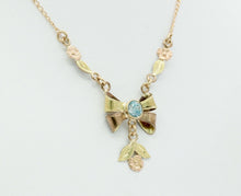 Load image into Gallery viewer, Retro Blue Zircon 10K Rose Yellow Gold Flowers Pendant Chain
