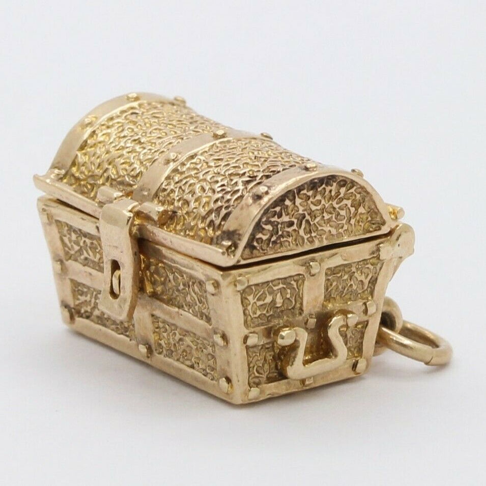 Vintage English 9K Yellow Gold Hidden Treasure Chest Charm
