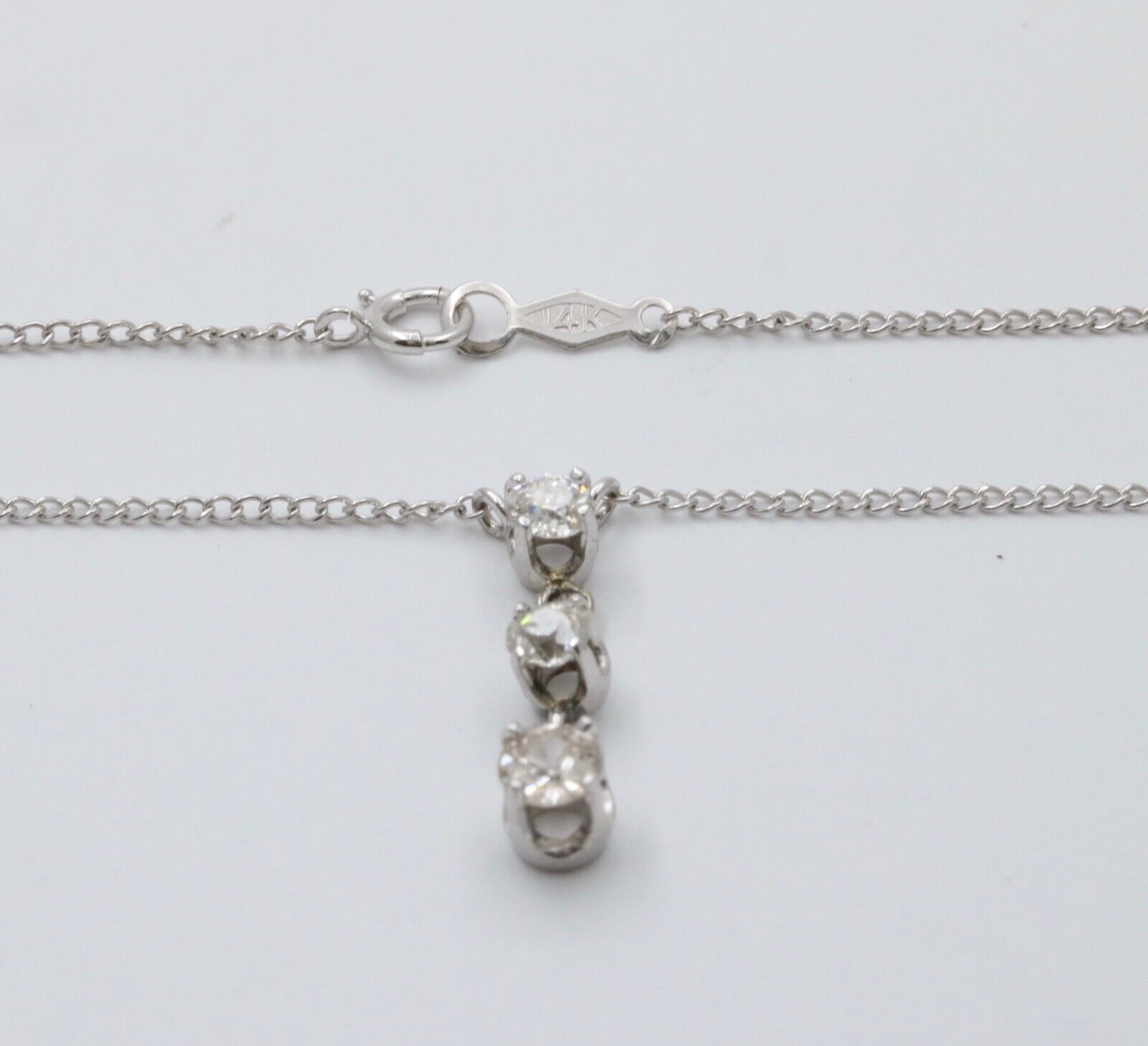 Vintage 14K White Gold Three Diamond Pendant, Necklace
