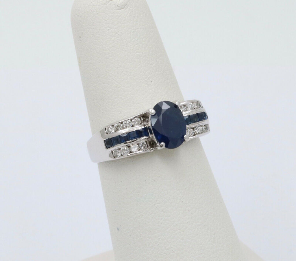 Classic 14K White Gold Sapphire and Diamond Ring Band, Engagement Ring.