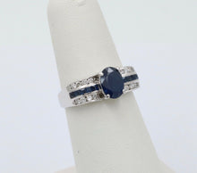 Load image into Gallery viewer, Classic 14K White Gold Sapphire and Diamond Ring Band, Engagement Ring.
