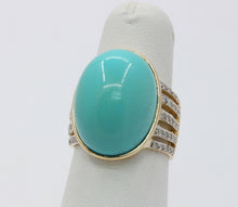 Load image into Gallery viewer, Vintage and Huge Turquoise Diamonds 18K Yellow Gold Cocktail Ring
